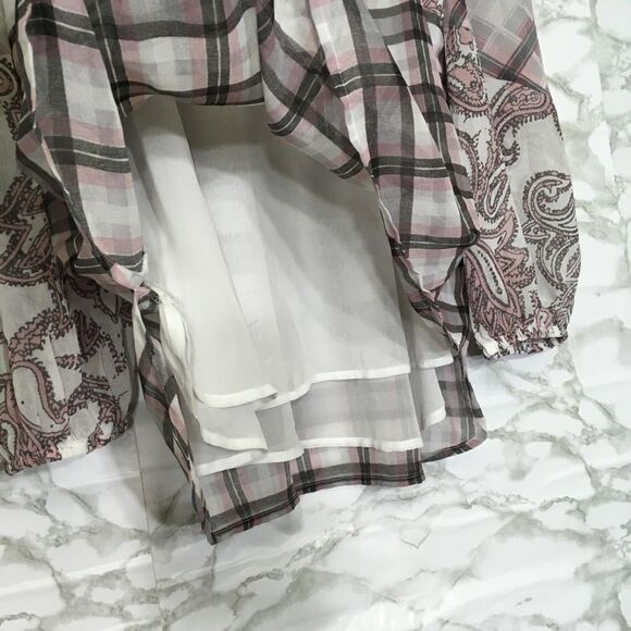 ANN TAYLOR LOFT BOHO MULTI MEDIA PAISLEY PLAID OFF SHOULDER CHIFFON BLOUSE TOP S - Picture 8 of 14